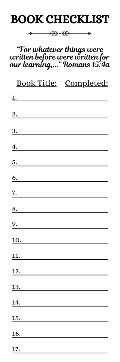 Book Checklist - Romans 15:4 Bookmarker