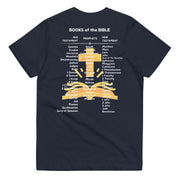 Bible Kids Club navy youth t-shirt with books of the Bible listed on back